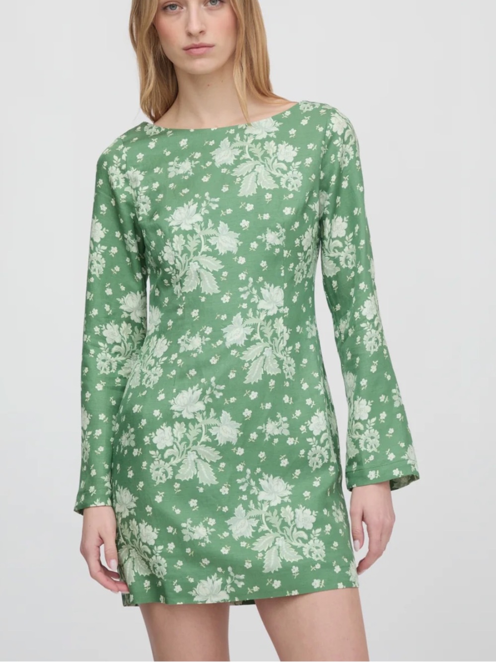 Hill House Green Floral Long-Sleeve Mini Dress